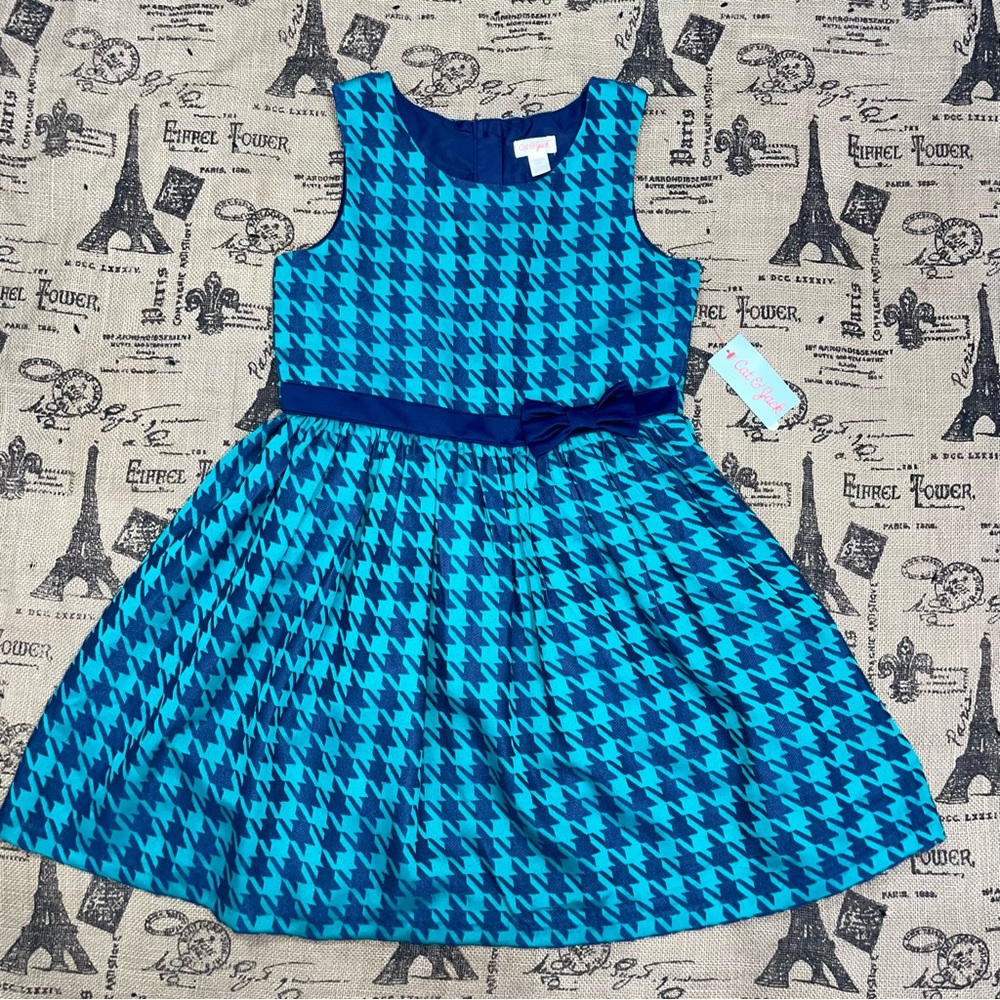 Cat & Jack NWT! Girl Green Bird/Navy Holiday Dress Size L - Picture 1 of 14